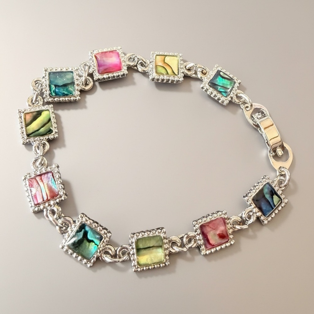 Multicolor Abalone Shell Square Link Bracelet - W… - image 2